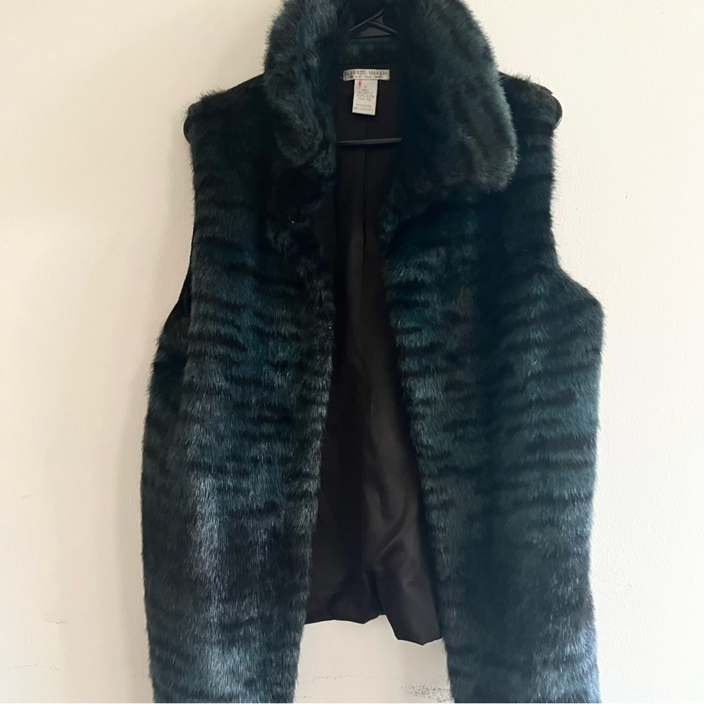 Faux Fur Vest Bluish Green